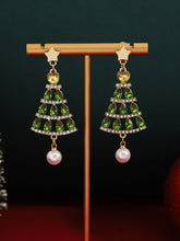 Boucles d'Oreilles Perle Diamant Arbre de Noël Creux