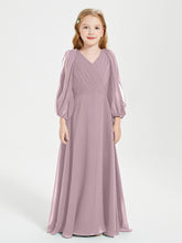 Robes de Demoiselle d'Honneur Junior à Manches Longues Modestes Dusk