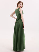 Col en V Mousseline et Dentelle Maxi Robe Demoiselle d'honneur Olive Verte