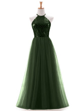 Paillettes et Tulle Licou Robe Longue Olive Verte