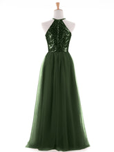 Paillettes et Tulle Licou Robe Longue Olive Verte
