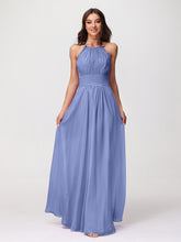 Licou Mousseline Robe Longue avec Bretelle Dentelle Pervenche