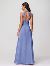 Licou Mousseline Robe Longue avec Bretelle Dentelle Pervenche