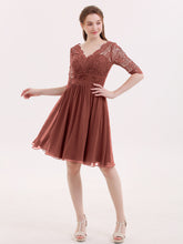 Dentelle et Mousseline Robe Courte avec Demi-Manches terracotta