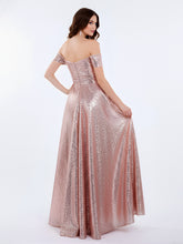 Robe Longue Paillettes avec Hors de L'épaule Or Rose