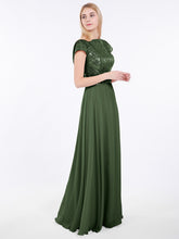 Paillettes Robe Longue avec Mancherons Olive Verte