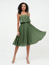 Bretelles Jupe Ronde Robes Courtes en Mousseline Olive Verte Grande Taille