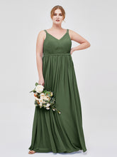Robes Demoiselle d'honneure avec Deux Bretelles Mousseline Olive Verte