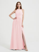 Licou Mousseline Simple Robe Avec Fente Rose Pâle