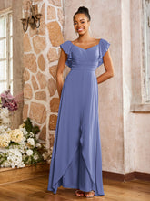 Combinaison Élégante En Mousseline À Jupe Fluide Superposée Pervenche