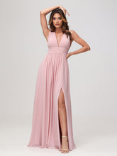 Robe en Mousseline Sans Manches à Col en V avec Fente Rose Poudré