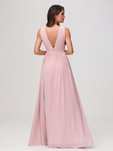 Robe en Mousseline Sans Manches à Col en V avec Fente Rose Poudré