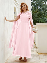Robe de A-ligne à Col en Bijou Longueur de Mollet en Mousseline Rose Pâle