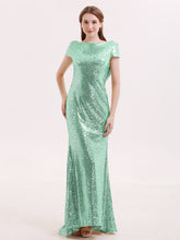 Paillettes Dentelle Robe Demoiselle d'honneur avec Mancheron Vert Menthe