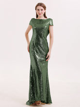 Paillettes Dentelle Robe Demoiselle d'honneur avec Mancheron Olive Verte