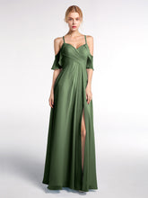 Robe Empire à Bretelles Spaghetti à Manches Volants-Bordés Olive Verte