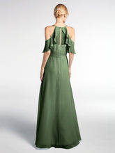 Robe Empire à Bretelles Spaghetti à Manches Volants-Bordés Olive Verte