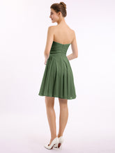 Robe Demoiselle d'honneur Sans Bretelles Mousseline Longueur de Genou Olive Verte