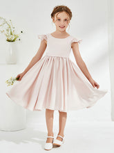 Robe de Fille Mignonne en Acétate Satin avec Mancherons Pétale Rose