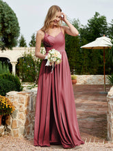 Robe en Mousseline à Bretelles Spaghetti et Col en V avec Fente Cannelle Rose