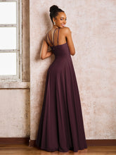 Robe Demoiselle d'Honneur Mousseline à Col Licou Longueur au Sol Cabernet