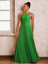Robe Demoiselle d'Honneur Mousseline à Col Licou Longueur au Sol Vert