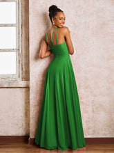 Robe Demoiselle d'Honneur Mousseline à Col Licou Longueur au Sol Vert