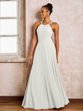 Robe Demoiselle d'Honneur Mousseline à Col Licou Longueur au Sol Ivoire