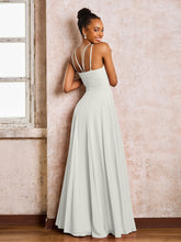 Robe Demoiselle d'Honneur Mousseline à Col Licou Longueur au Sol Ivoire