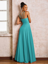 Robe Demoiselle d'Honneur Mousseline à Col Licou Longueur au Sol Jade