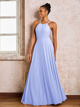 Robe Demoiselle d'Honneur Mousseline à Col Licou Longueur au Sol Lavande