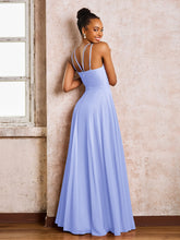 Robe Demoiselle d'Honneur Mousseline à Col Licou Longueur au Sol Lavande