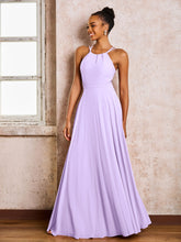 Robe Demoiselle d'Honneur Mousseline à Col Licou Longueur au Sol Lilas