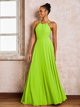 Robe Demoiselle d'Honneur Mousseline à Col Licou Longueur au Sol Vert Citron