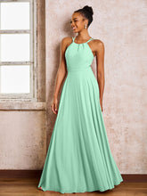 Robe Demoiselle d'Honneur Mousseline à Col Licou Longueur au Sol Vert Menthe