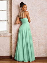 Robe Demoiselle d'Honneur Mousseline à Col Licou Longueur au Sol Vert Menthe