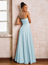 Robe Demoiselle d'Honneur Mousseline à Col Licou Longueur au Sol Brume