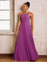 Robe Demoiselle d'Honneur Mousseline à Col Licou Longueur au Sol Orchidée