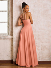 Robe Demoiselle d'Honneur Mousseline à Col Licou Longueur au Sol Papaye