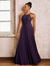 Robe Demoiselle d'Honneur Mousseline à Col Licou Longueur au Sol Plum