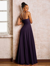 Robe Demoiselle d'Honneur Mousseline à Col Licou Longueur au Sol Plum