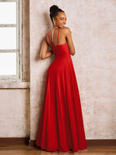 Robe Demoiselle d'Honneur Mousseline à Col Licou Longueur au Sol Rouge