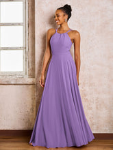 Robe Demoiselle d'Honneur Mousseline à Col Licou Longueur au Sol Tahiti