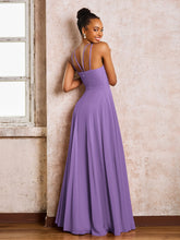 Robe Demoiselle d'Honneur Mousseline à Col Licou Longueur au Sol Tahiti