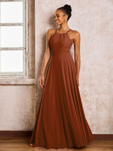 Robe Demoiselle d'Honneur Mousseline à Col Licou Longueur au Sol Terracotta