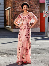 Robe Florale Appliquée avec Demi-Manches à Col en V As Picture