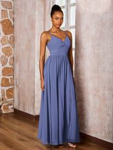 Robe à Bretelles Spaghetti Croisées dans le Dos et à Col en V avec Fente Pervenche