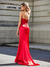 Robe Fourreau Sans Bretelles avec Traîne Balayage Rouge