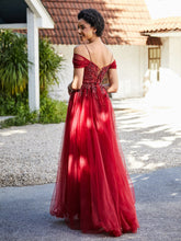 Robe de Soirée en Tulle Fourreau à Bretelles Spaghetti Bordeaux