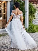 Robe de Soirée en Tulle Fourreau à Bretelles Spaghetti Ivoire